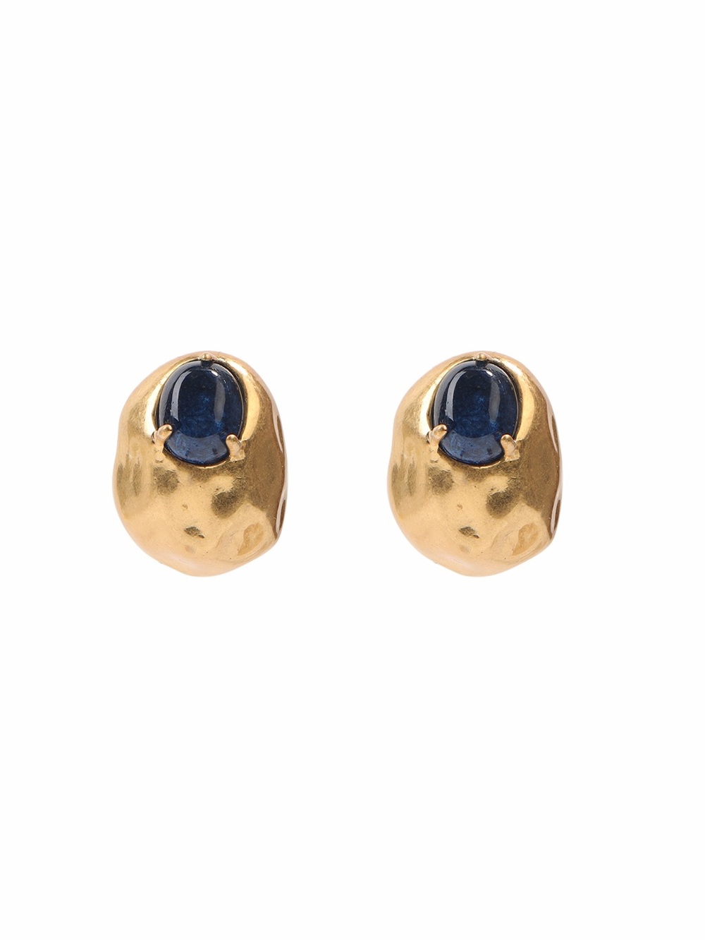 Gold and Navy Cabochon Sculpted Stud Earrings 925s silver posts